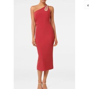 Ever New Red Jasmine Sparkle One Shoulder Cocktail Midi Dress NEW | 14